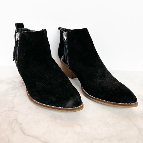 Dolce Vita Saira Suede Double Zip Stacked Heel Ankle Booties Black Size 8.5 - Picture 2 of 7